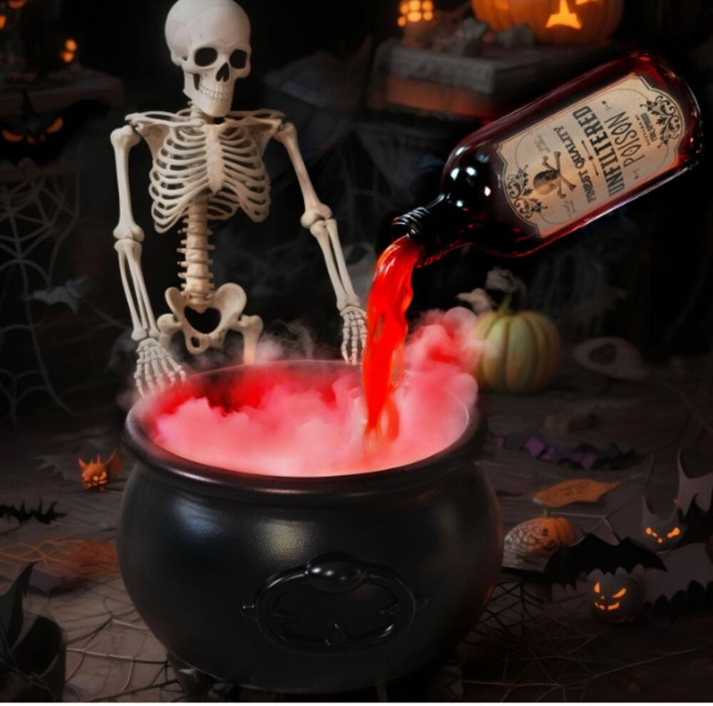 Halloween Floating Potion Bottle Witch Cauldron LED Fogger Smoking Prop Set, New